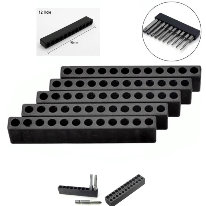 5pcs 12 Holes Hex Shank Screwdriver Bit Holder Plastic Screwdriver Head Storage Drill Bit Stand For Power Accessories