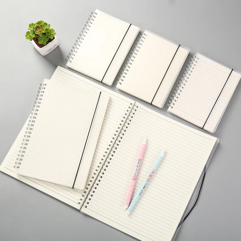 A5 A6 B5 Spiral Notebook Simple PP Cover Transparent Matte Line Grid Blank Dot Notepad Diary Planner Notebooks