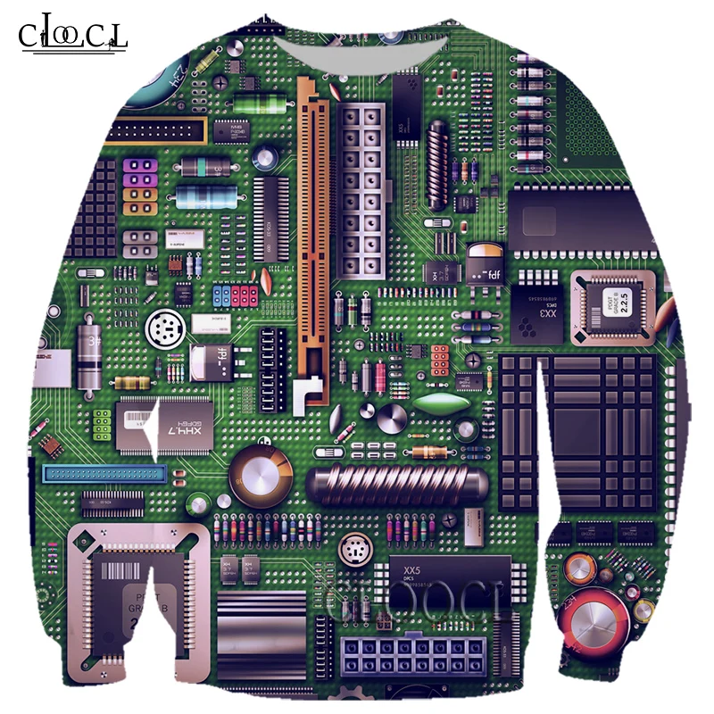 HX Newest Popular Hip Hop Electronic Chip 3D Print Men Women Fashion Casual Harajuku Funny Pullover Sweatshirt Streetwear Tops