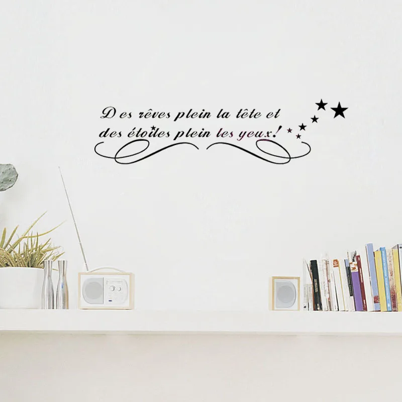 French Quote Des Reves Plein La Tete Vinyl Wall Stickers Wall Art Decals Kids Children Room Decoration Nursery Poster