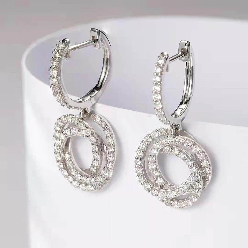 AU750 18K Gold Real Diamond 0.9 Ct Drop Earrings For Women Round Cute Romantic Anniversary Jewelry