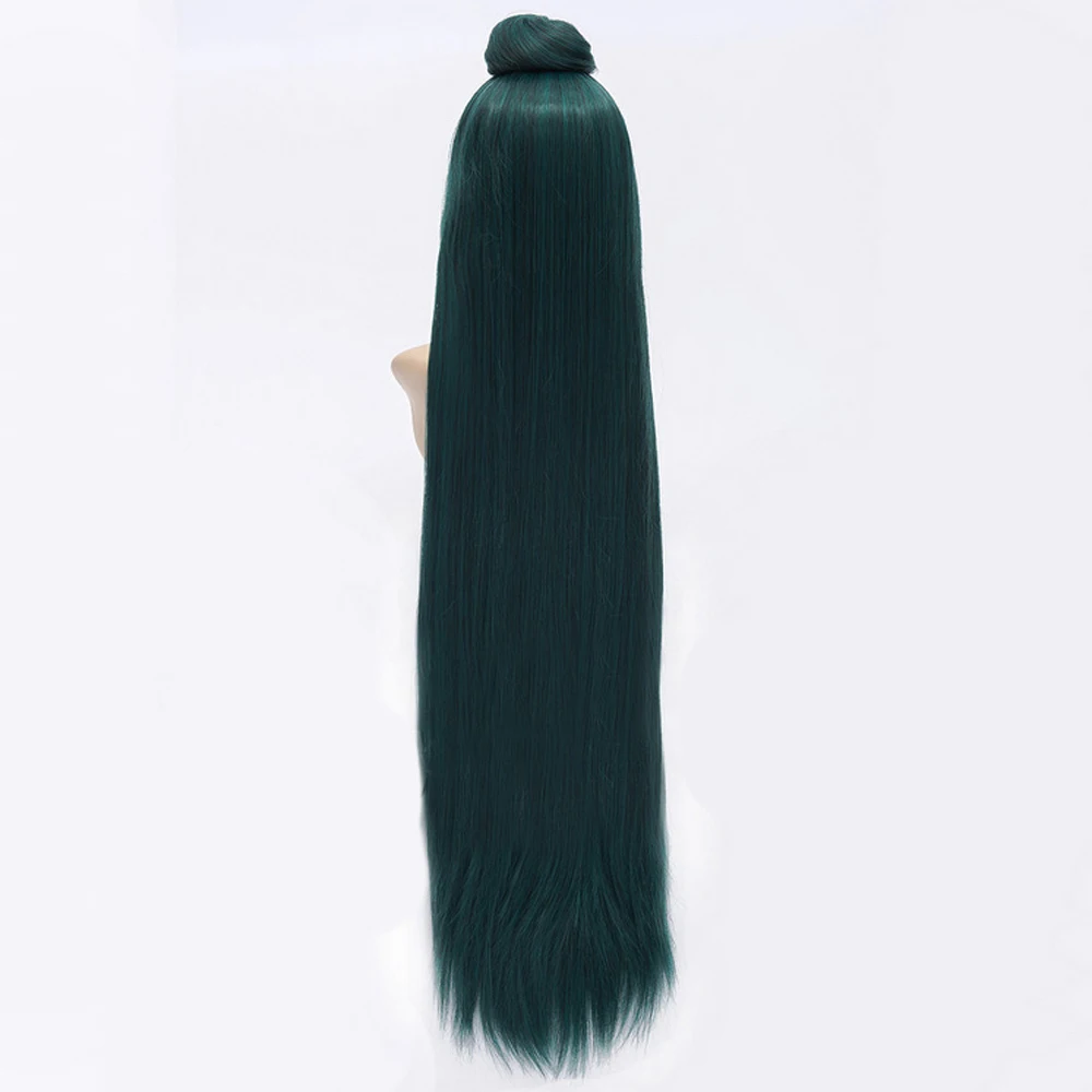 HAIRJOY Pluto Meiou Setsuna Peluca de Cosplay verde con moño desmontable, pelo sintético largo y liso de 100cm