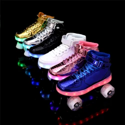 Patines Led recargables para hombre y mujer, zapatos de doble fila, luminosos, 7 colores, 4 ruedas, para exteriores, nuevo estilo