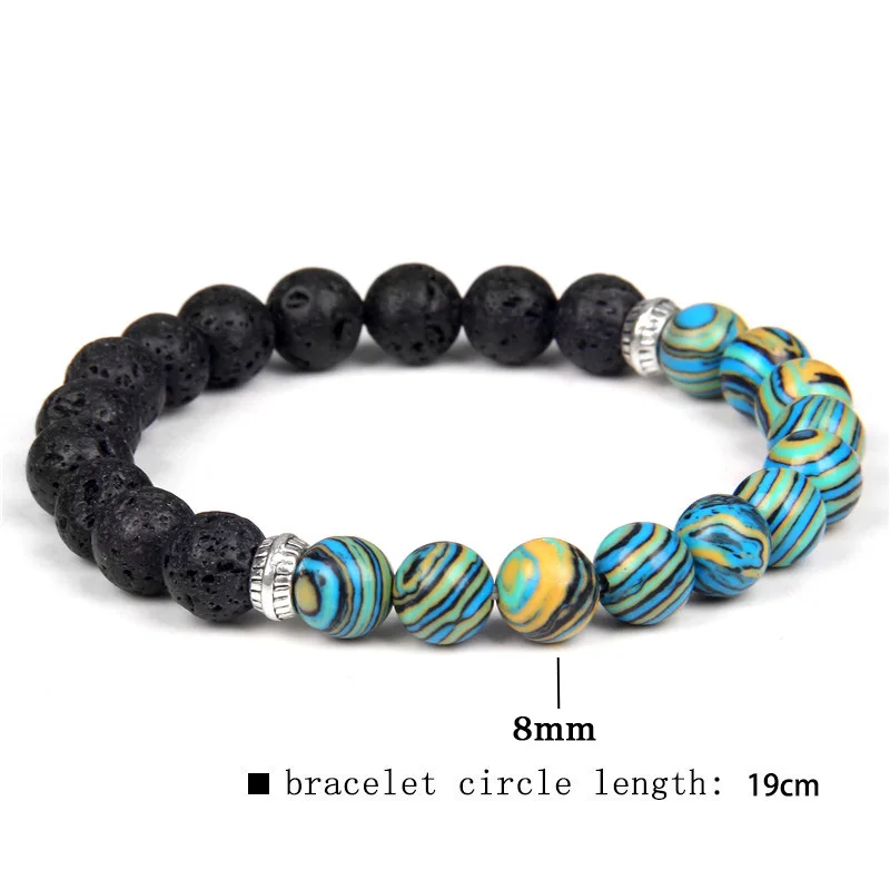 Buddhism Natural Lava Stone Beads Bracelet Men Women 8mm Malachite Beaded Yoga Healing Bracelets Prayer Lucky Jewelry Gifts