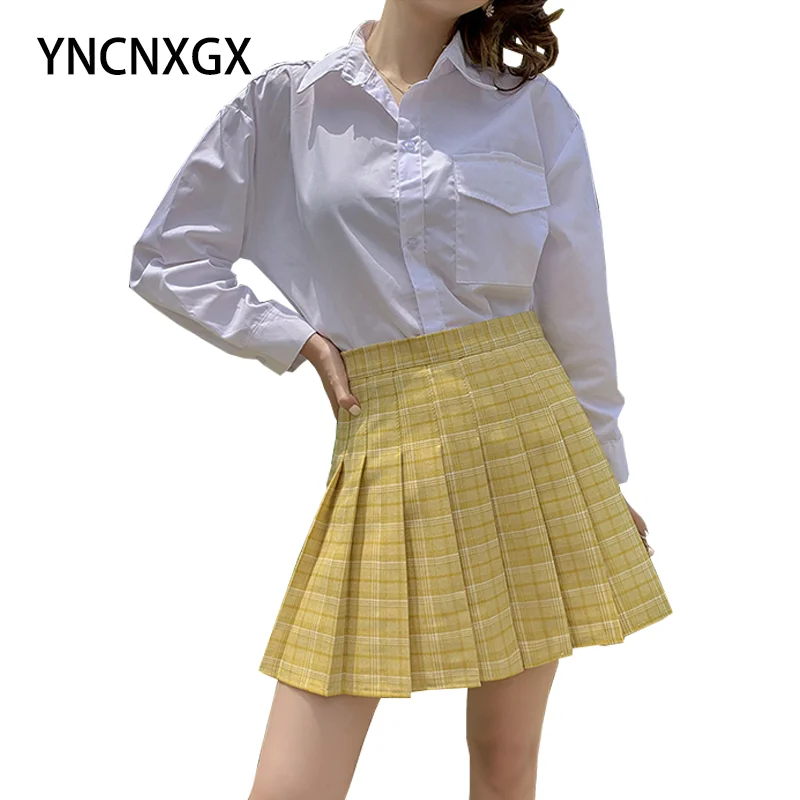 

Клетчатая плиссированная юбка, женская короткая юбка с высокой талией, а-силуэт, Модная студенческая юбка в студенческом стиле для колледжа