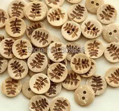 50pcs/lot Size: 11-18mm Leaf Design Coconut Buttons Sewing Wooden Button 2-holes Buttons for Skirt Curtain Dress (SS-498)