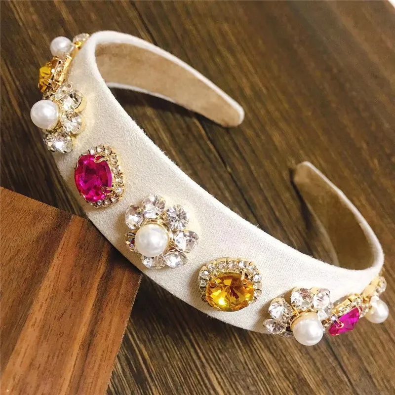 

Baroque Rhinestone Headband Hairbands For Women Colorful Pearl Crystal Rhinestone Hairband Hair Accessories For Party Wholesale