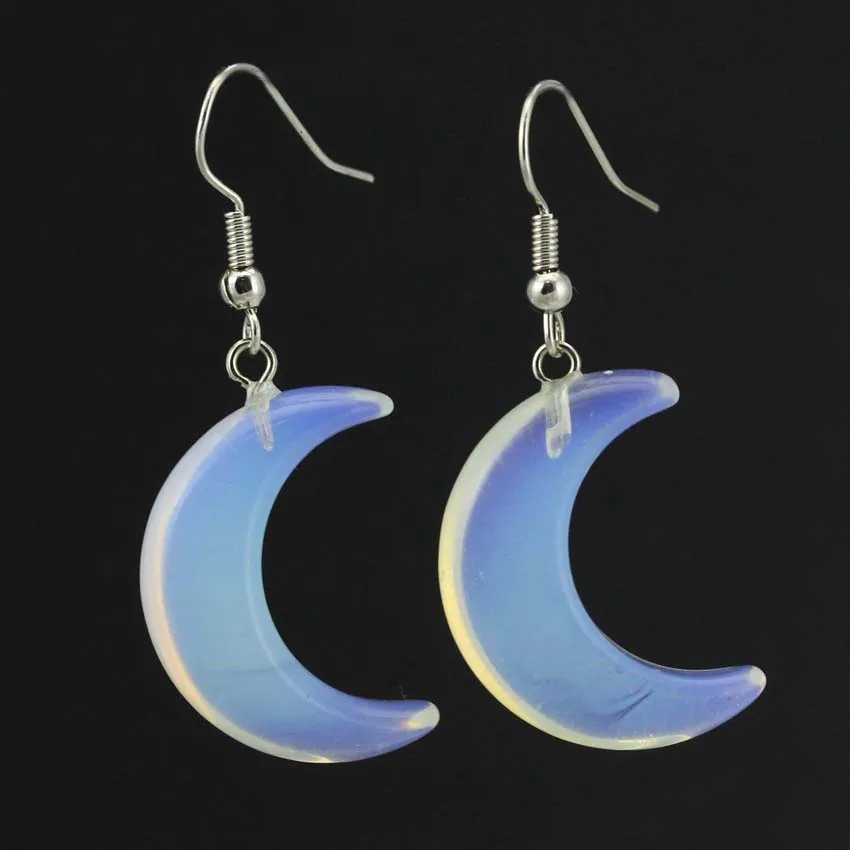 Natural Crystal Stone Crescent Moon Pendant Healing Crystals Quartz Reiki Labradorite Earrings Pendant Necklace For Women Girls