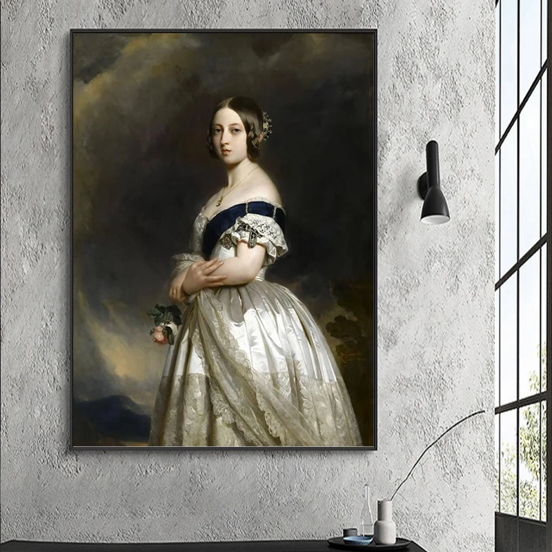 Big size Young Queen Victoria Portrait Oil Painting on Canvas Posters and Prints Scandinavian Wall Art Picture for Living Room