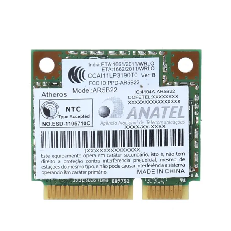 

AR9462 AR5B22 WB222 Half Mini PCIe 300Mbps Bluetooth4.0 WLAN Wifi Wireless Card Adapter for PC Computer Laptop Accessories Kit