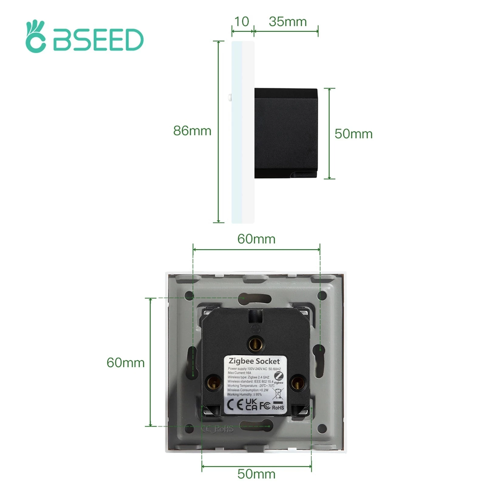 Bgraine Zigbee – prise de courant murale Wifi EU, fonctionne avec l'application Tuya Alexa Smart Life, verre de cristal, rétro-éclairage bleu, fonction de synchronisation