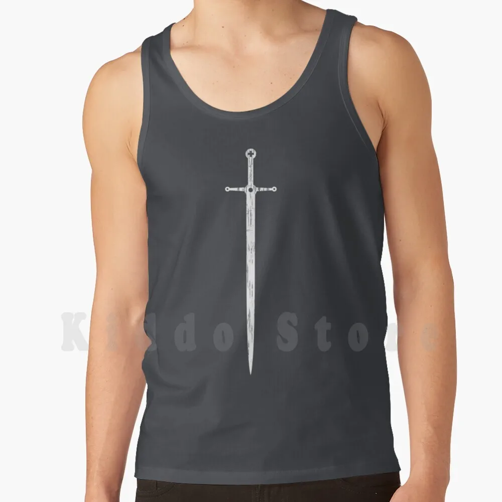 Medieval Sword Tank Tops Vest 100% Cotton Medieval Sword Cross Church Christian Simple Clear