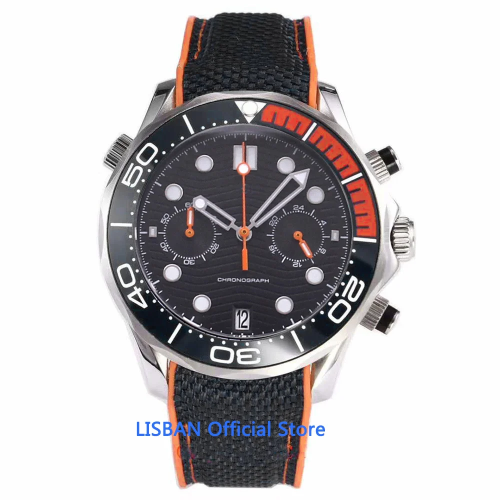 

41mm Quartz Mens Watch Sapphire Glass Luminous Waterproof Rubber Strap Calendar Sport Chronograph Function Clock