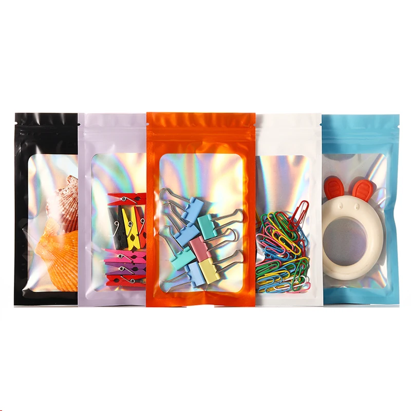 

Clear Front Rainbow Laber Zip Lock Foil Window Bag Resealable USB Chip Memory Card Jewelry Beauty Heat Sealing Pouches