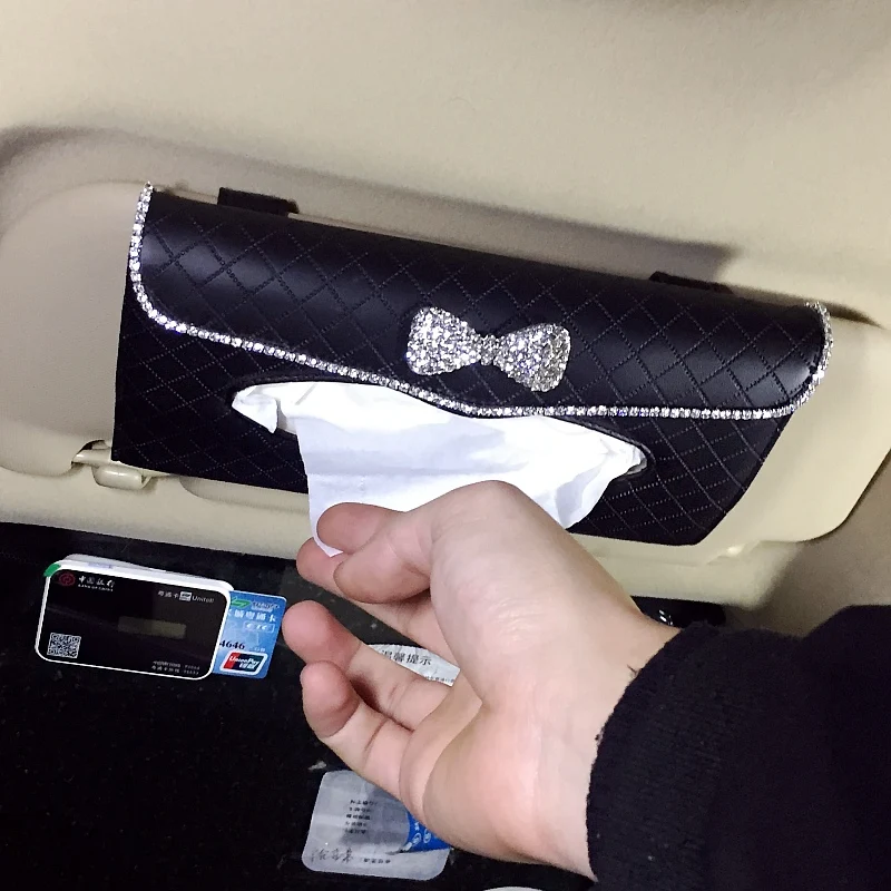 Rhinestone Crystal Car Tissue Box Towel Sets Car Sun Visor Tissue Box Holder Auto Interior Storage Decoration Car Accessories