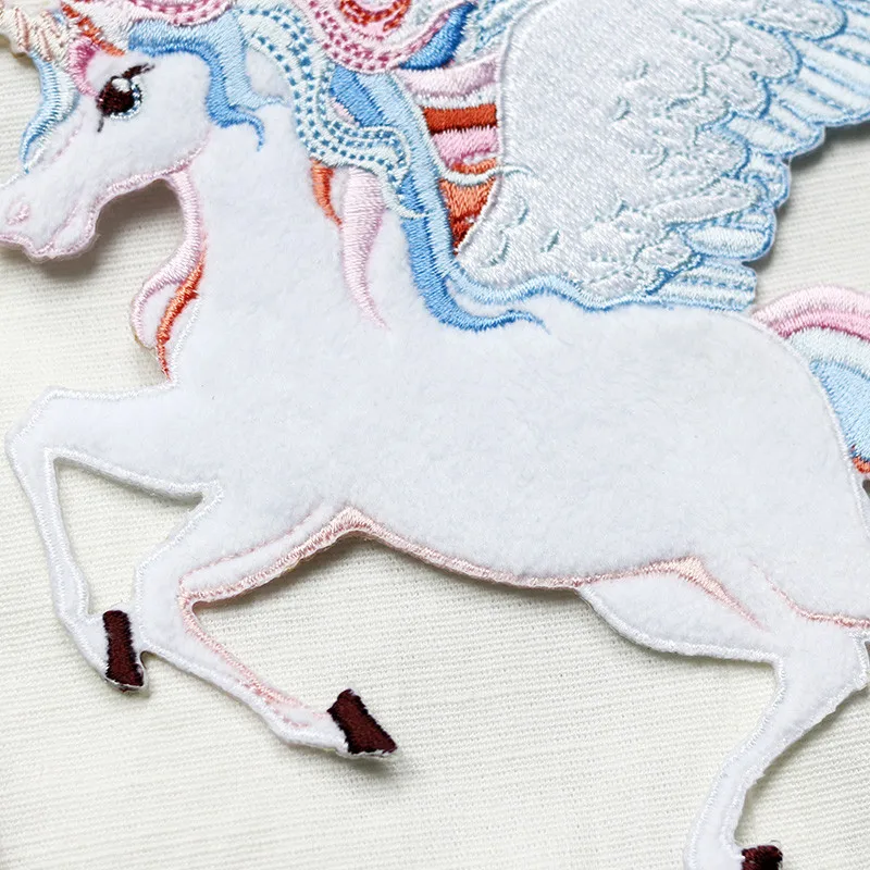 AHYONNIEX 13.5cm x 15cm Fly Unicorn Patches for Clothes Kid Bag Cartoon Iron On Patches for DIY Clothes Large Stick Glue Patch