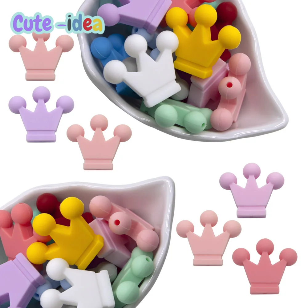 Cute-Idea 10PCs Mini Crown Teether Nursing Pacifier Beads DIY Accessories Chain BPA Free Chewable Teething Soft Baby Product