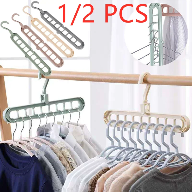 1Pc 9 Hole Household Storage Coathanger Multifunctional Folding Hanger Space Saving Coathanger 360 Degree Rotation Magic Hanger