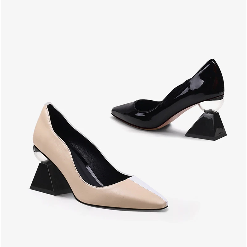 Fashion 7cm high unique design heel women brand pumps solid color pointed toe runway model show concise cozy shoe HL296 MUYISEXI