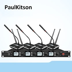 Paulkitson KP740 UHF Professional Digital Microphone 4 Channel Wireless Conference Mic Gooseneck Microphone For Meeting