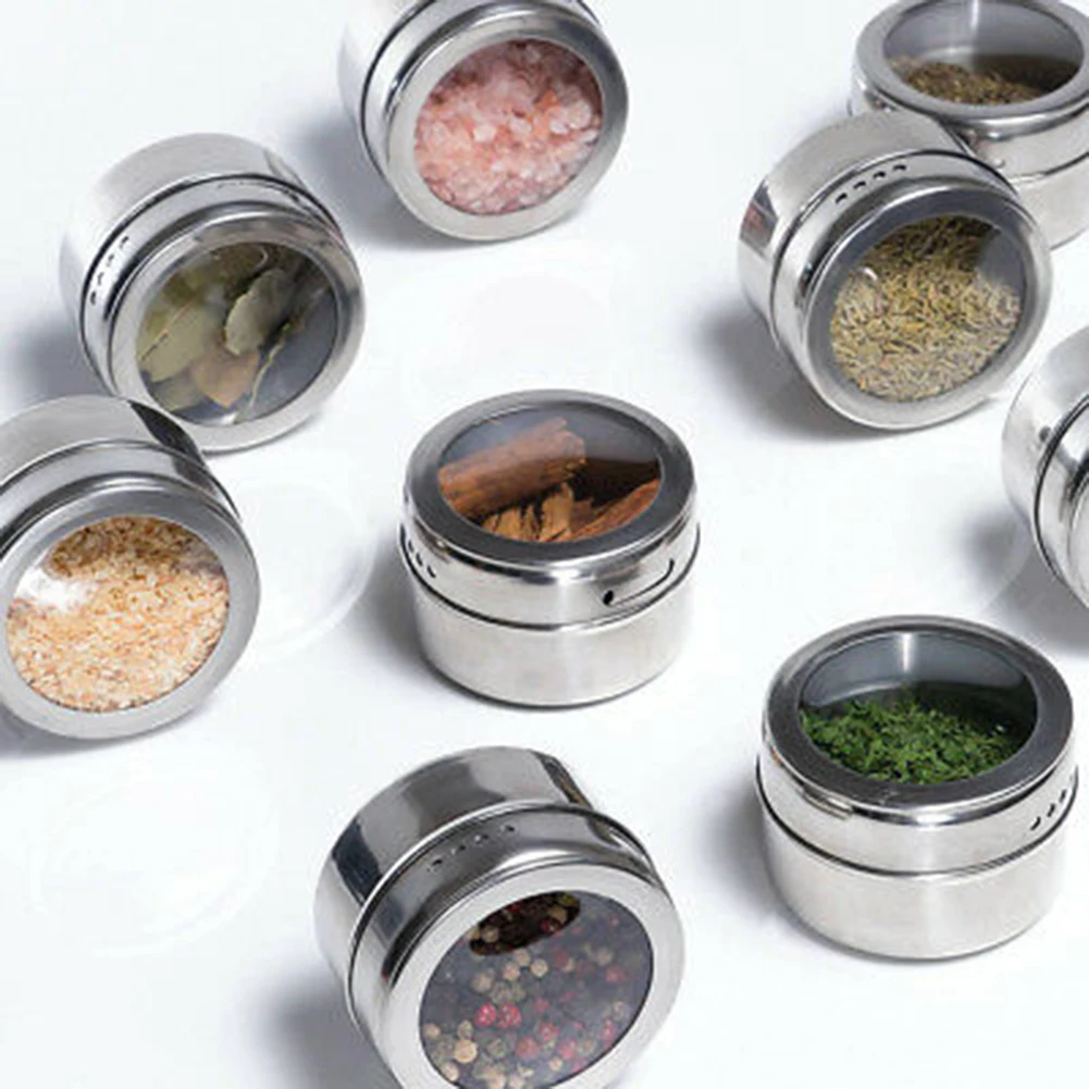 Magnetic Spice Jars With Wall Mounted Rack Stainless Steel Spice Spice Seasoning Containers With Spice