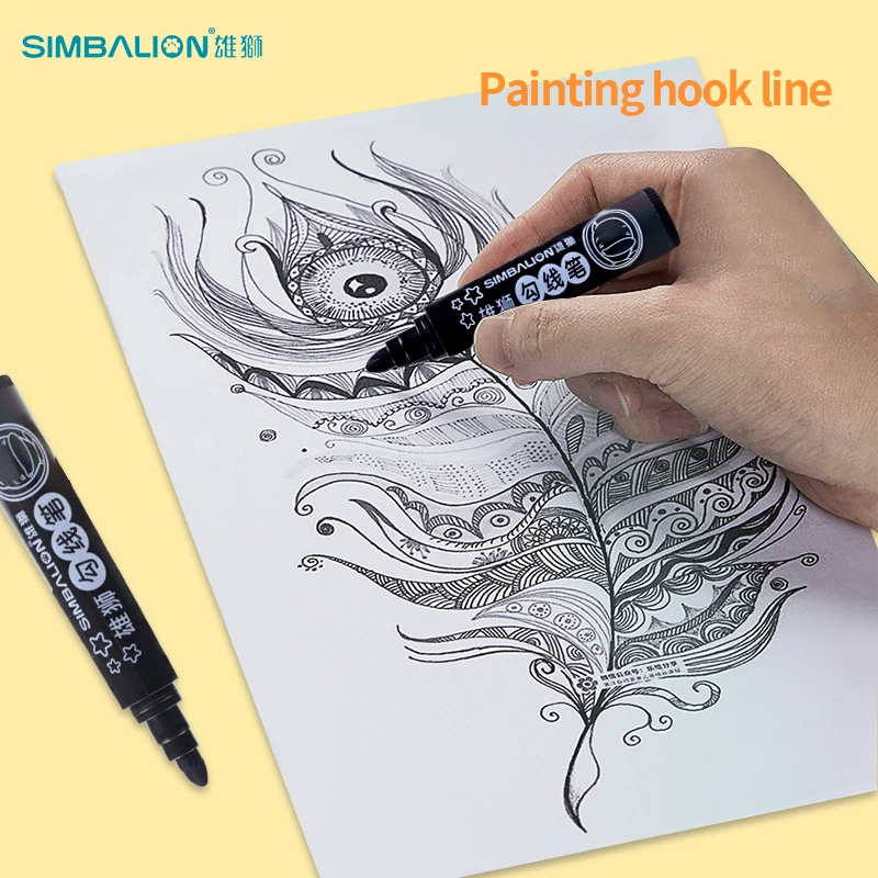 SIMBALION Art Hook Line Watercolor Pen Tasteless Painting Hook Line Pen Graffiti Drawing Color Bold Mark Pen 5 Colors Optional