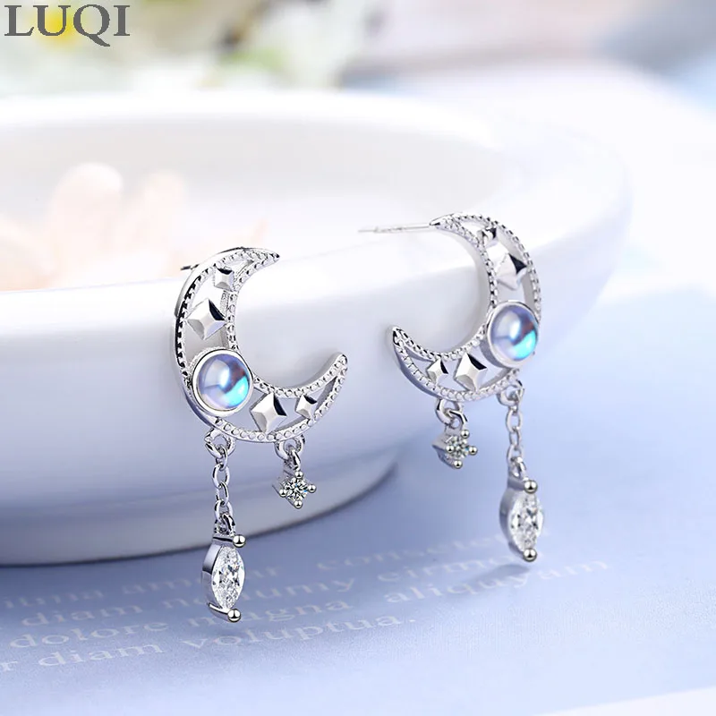 Women's Fashion S925 Silver Plated Platinum Colorful Hollow Xingyue Tassel Zircon Stud Earrings	 ED843