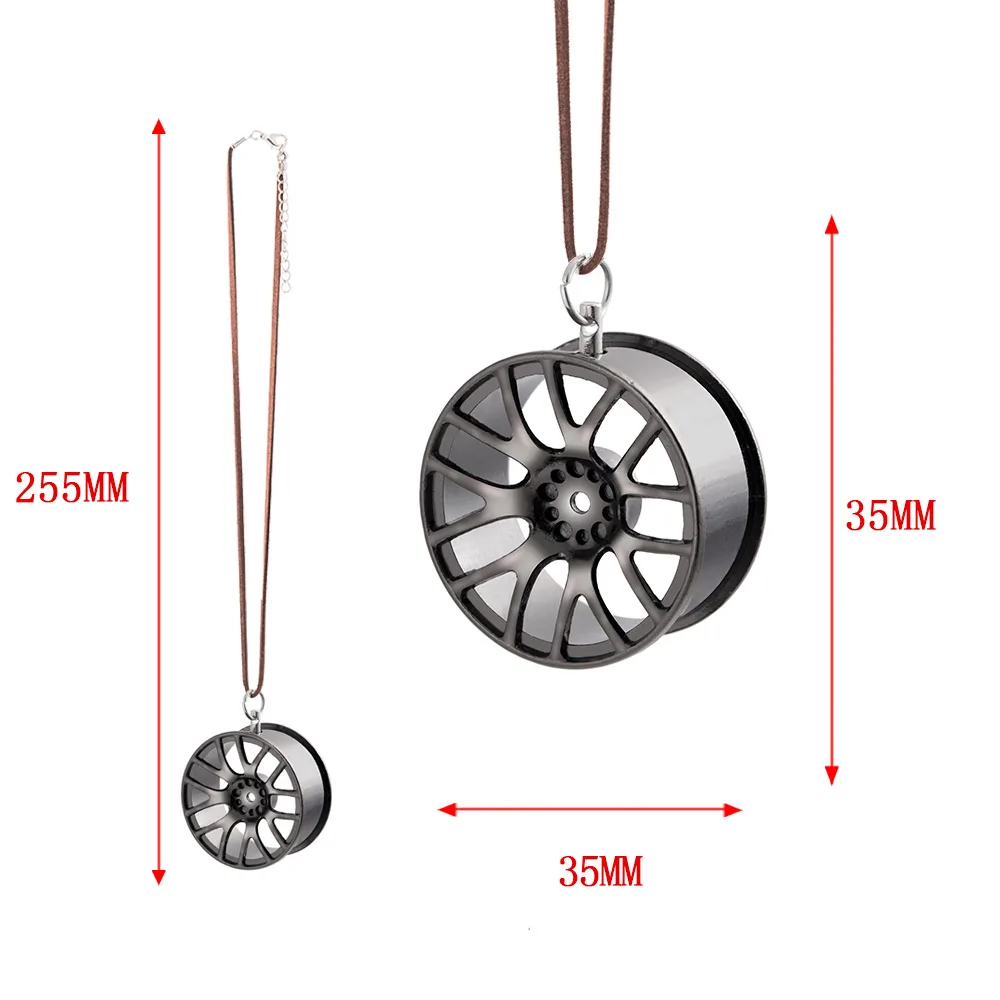 Car Ornament Pendant Metal Wheel Hub Flywheel Hanging Auto Interior Hip-hop Rear View Mirror Decoration Dangle Trim Accessories