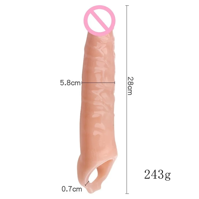 28cm Reusable Long Large Silicone Cockring Penis Enlargement Condom Delay Ejaculation Dick Sleeve Extender Male Enhancer Sextoy