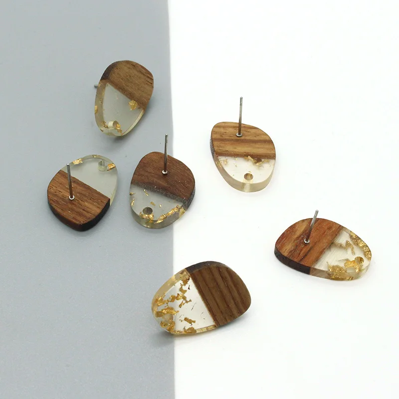 6pcs With Hole Wood Gold Leaf Earring Connector Findings DIY Translucent Earrings Base Findings Handmade Ear Jewelry Accessory