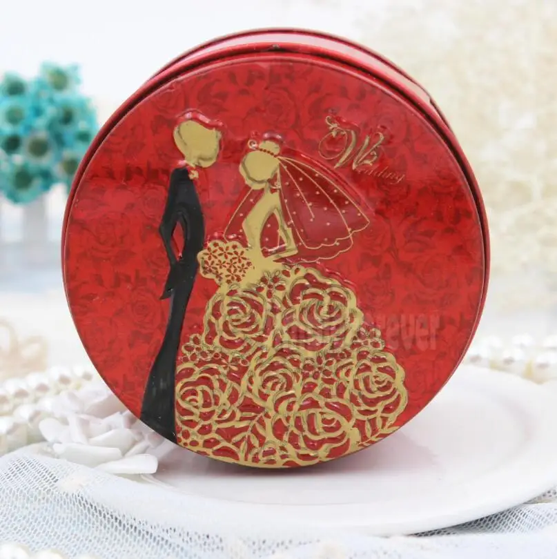 Round Shaped Metal Tin Bride Groom Candy Box Wedding Favor Gift Box Party Supplies