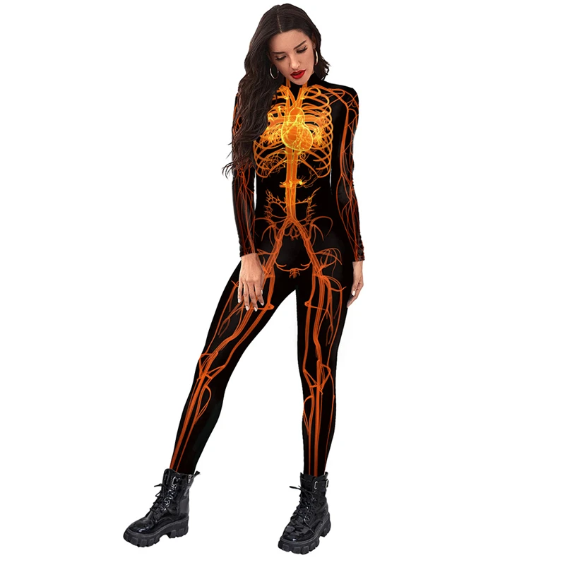 Scary Performance Jumpsuits Halloween Party Adult Cosplay Costumes Fashion New Human Muscles Orange Men Women Bodysuits