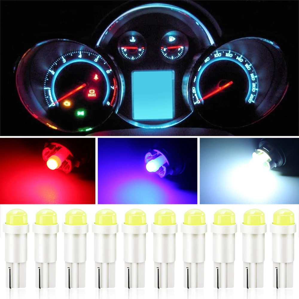 10pcs T5 Led Car Ceramic Instrument Lamp Bulb for LADA Priora Kalina Granta Vesta Xray X-Ray lights niva 4x4 vaz