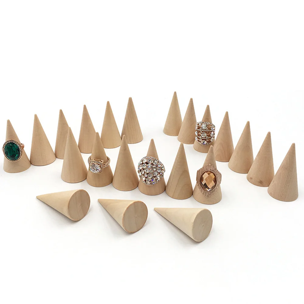 Wooden Cone Creative Ring Holder Earring Ring Holder Jewelry Stand Display Organizer Display Tool Jewelry Storage Trinket New