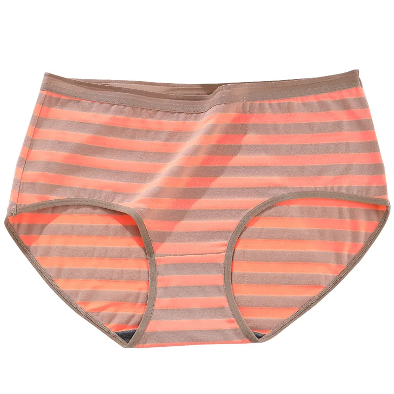 Women\'s Cotton Underwear Sexy Striped Panties Plus Size Fashion Comfort Briefs High Waist Seamless Underpants Female Lingerie