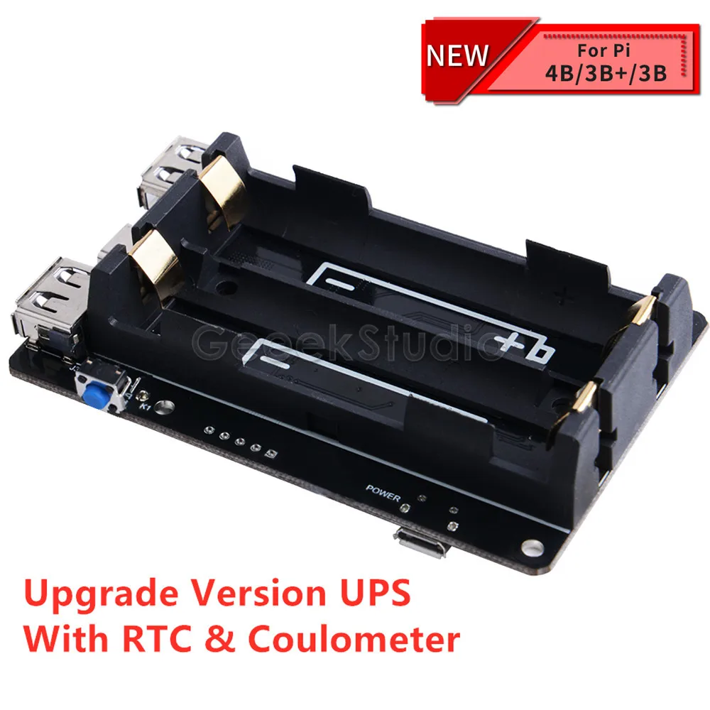 Raspberry Pi 4B/3B+/3B UPS RTC Coulometer Battery LED Indicator Power Supply Device 2 USB Port Compatible with 18650 Battery