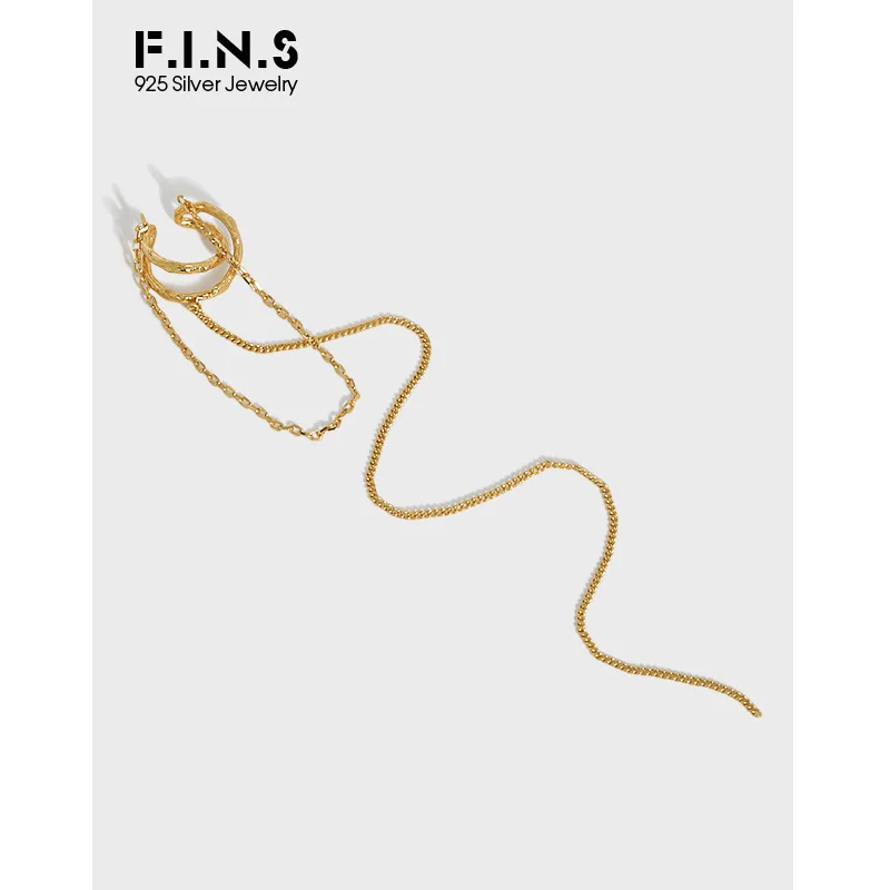 

F.I.N.S 1Pc Original Design X-Shaped Line Tassel S925 Sterling Silver Ear Clip No Pierced Link Chain Hanging Catilage Earcuff