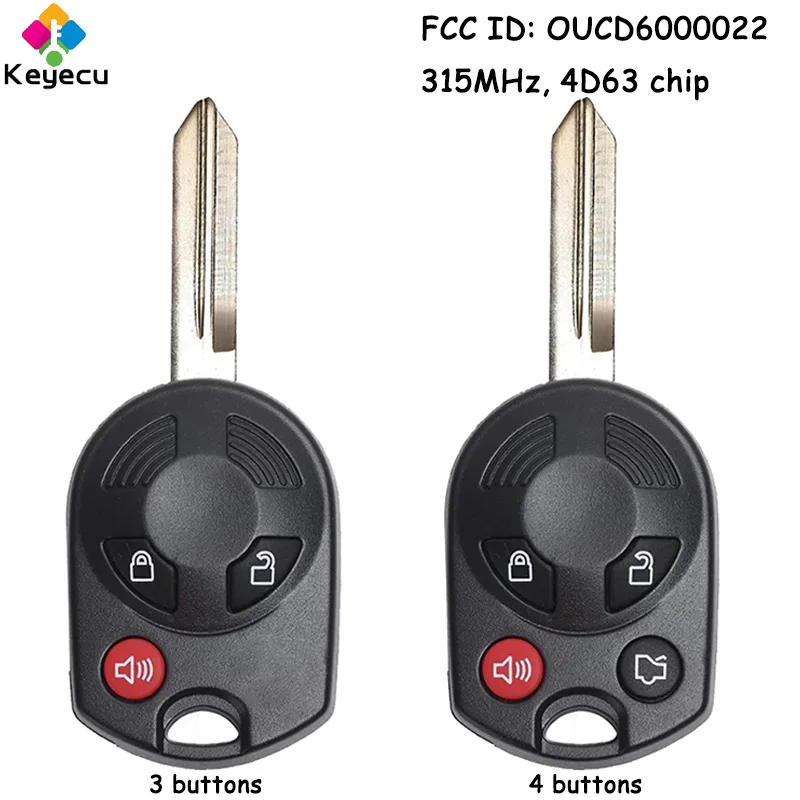 

KEYECU Remote Head Car Key With 3 4 Buttons 315MHz 4D63 Chip for Ford Flex Focus Fusion Edge Escape Taurus X Fob OUCD6000022