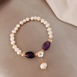 Natural Freshwater Pearl Bracelet Natural Stone Beaded Bracelets For Women Jewelry Baroque Pearl Flower Bracelet For Best Friend