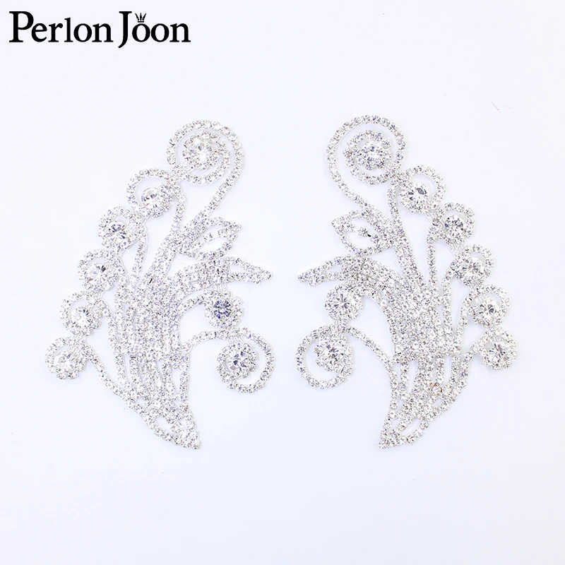 DIY Pair of flowers  shape rhinestone applique crystal patch sewing for Bridal Ears shoulder decoration accessories YHX083