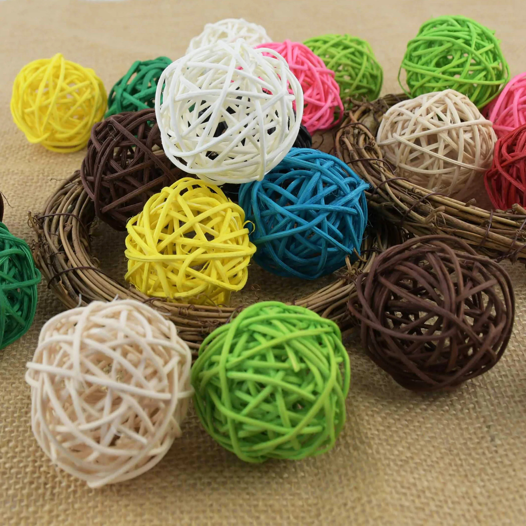 10pcs/lot 5cm Baby Shower Rattan Balls Birthday Wedding Decoration Wicker Ball Christmas Party Home DIY Takraw Balls Ornament