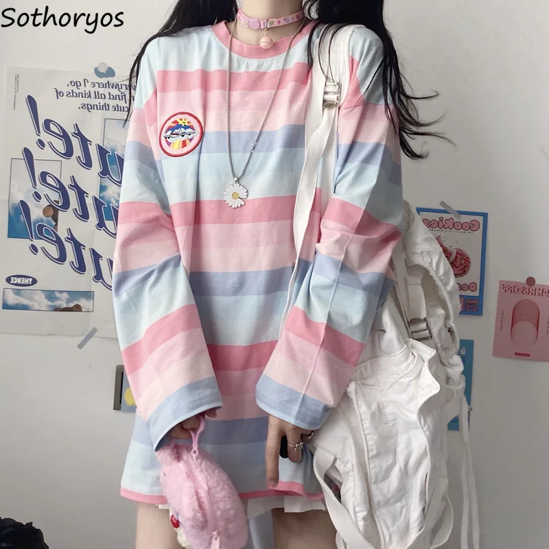 女性用長袖レインボーブラウス,バタフライプリントTシャツ,女の子用ブラウス,ファッショナブルなゆったりとしたブラウス,ラウンドネックトップス