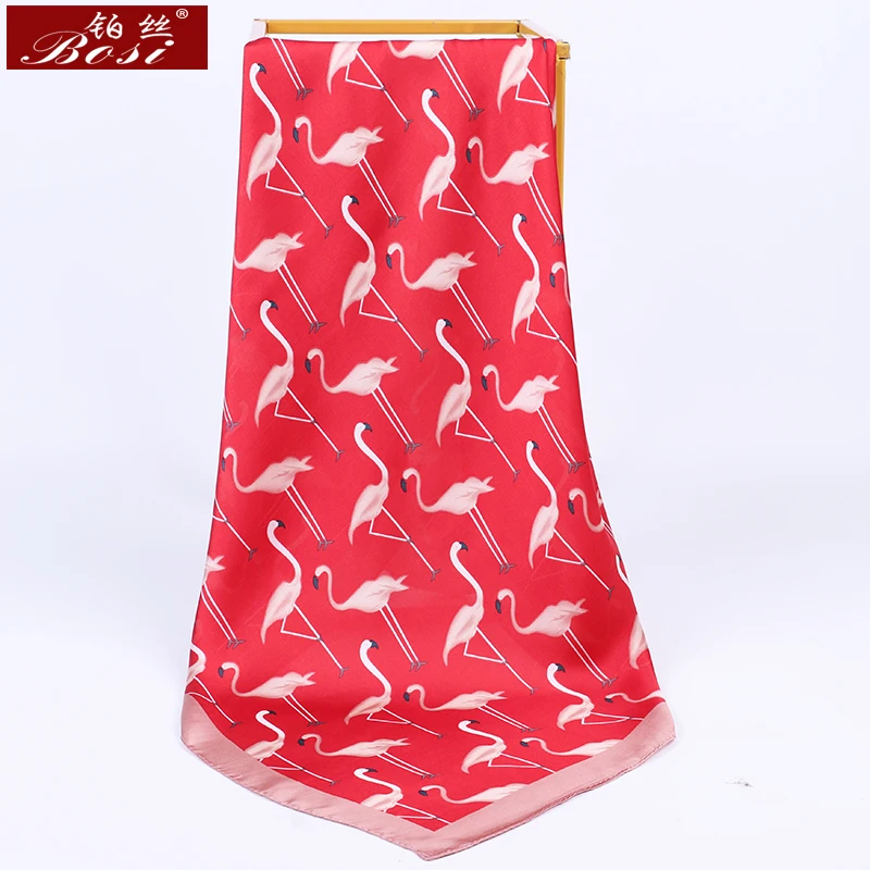 BOSI 2020 Fashion Satin Silk Scarf for Women  70x70 CM Scarf  print Luxury Brand Flamingo Summer Shawl Square Scarves wholesale