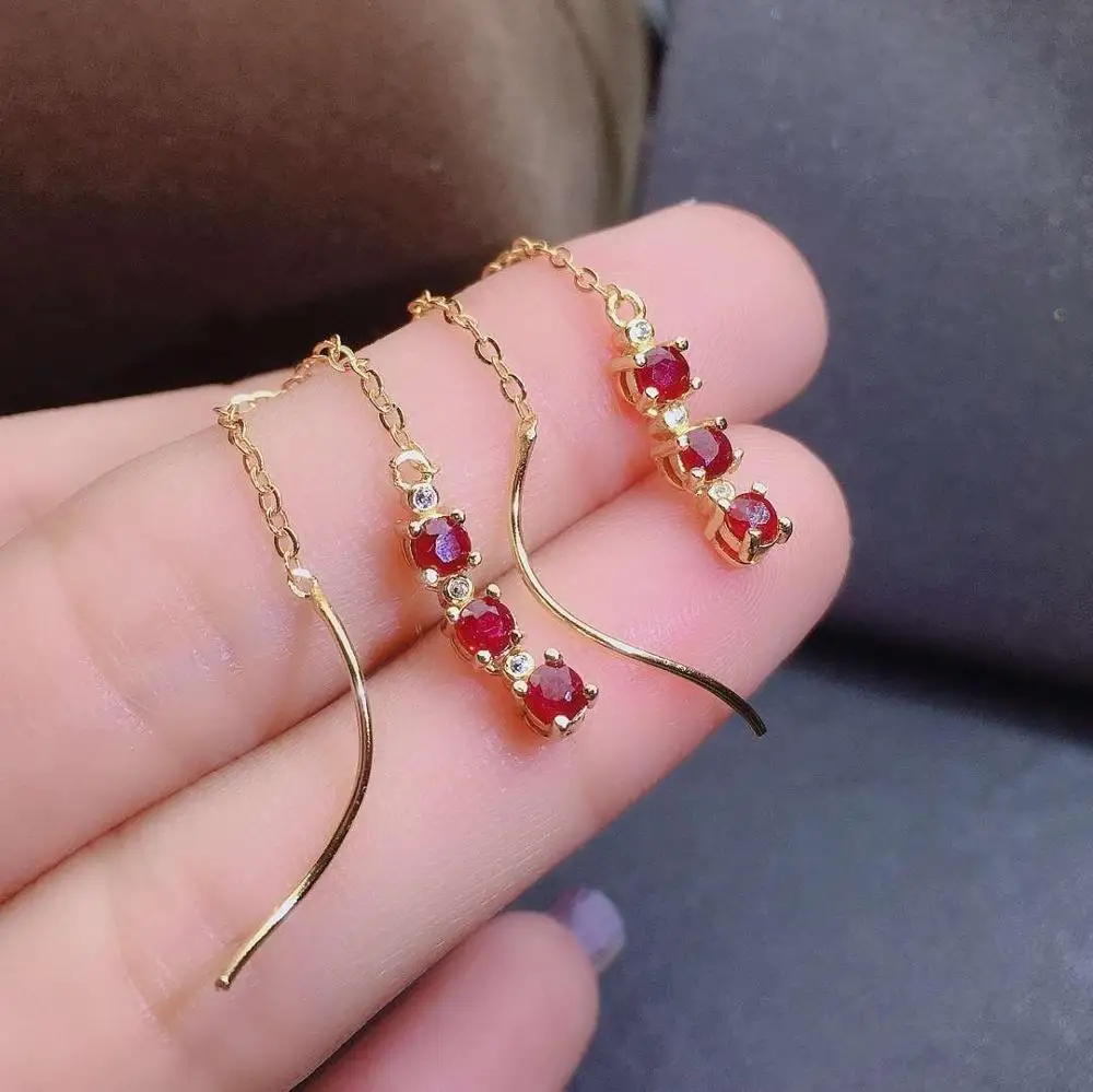 KJJEAXCMY fine jewelry natural Emerald sapphire ruby 925 sterling silver women gemstone earrings ear line support test popular 4