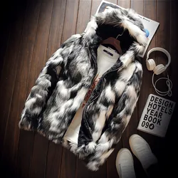 Fashion Male Keep Warm Winter Slim Simulation Fox fur Jackets/Men's High Quality Leisure Hooded Coats Thickening Jackets