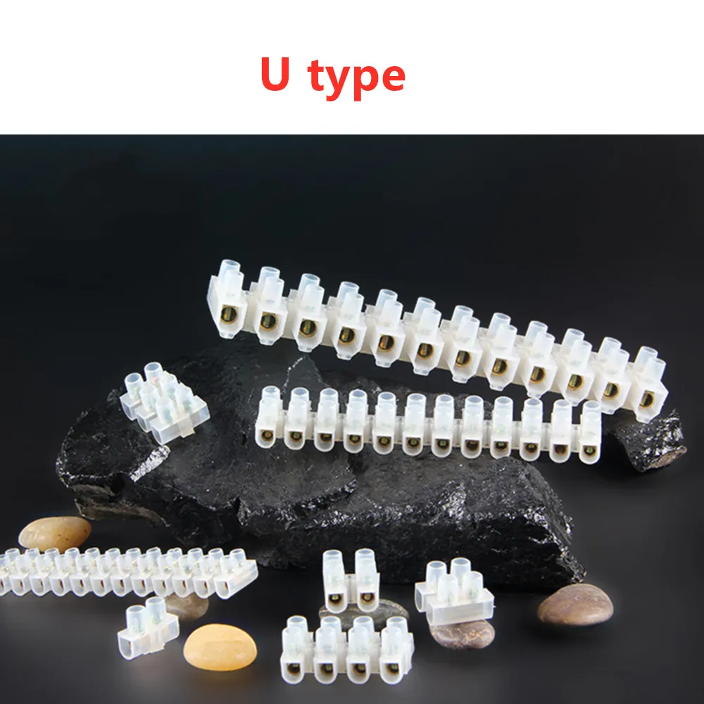 1pcs U H Type 12 Position Plastic Barrier Terminal Strip Block Barrier Screw Block Connection Strips for Electrical Wiring 3A10A