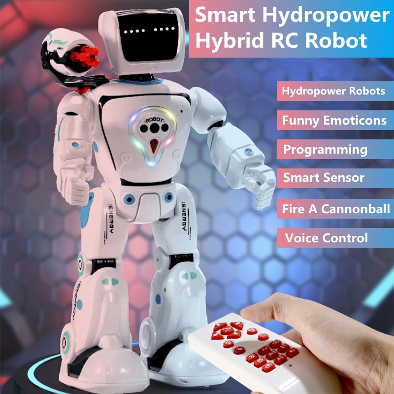 Smart Hydropower Hybrid Remote Control Robot One-key Programming Gesture Sensing Fire A Cannonball Fun Emoticons RC Robot Model