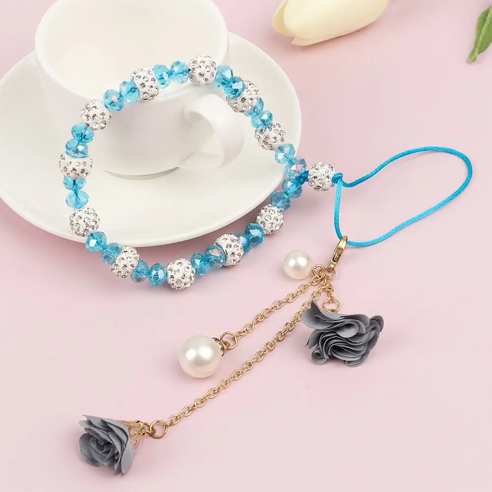 Fashion Pendant Flower Bracelet Mobile Phone Lanyard Crystal Phone Straps Hanging Rope Strap Wrist Rope Anti-lost Lanyard