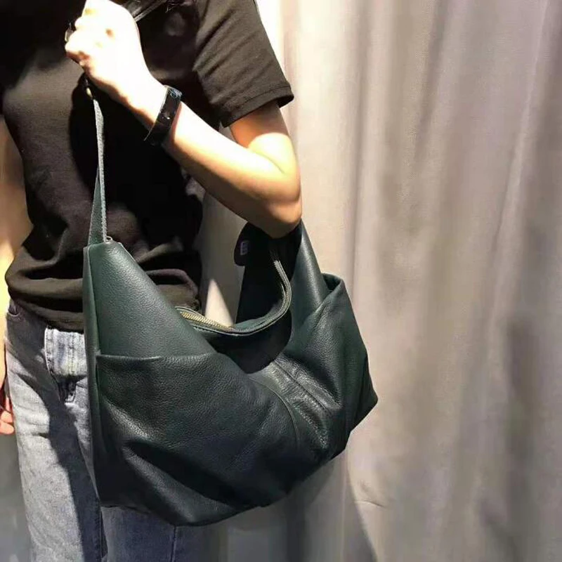 Echt leder Sack Schulter Damen Taschen zwei Out Taschen Designer Schulter Umhängetaschen für Frauen Universität Handtaschen – Detail 20