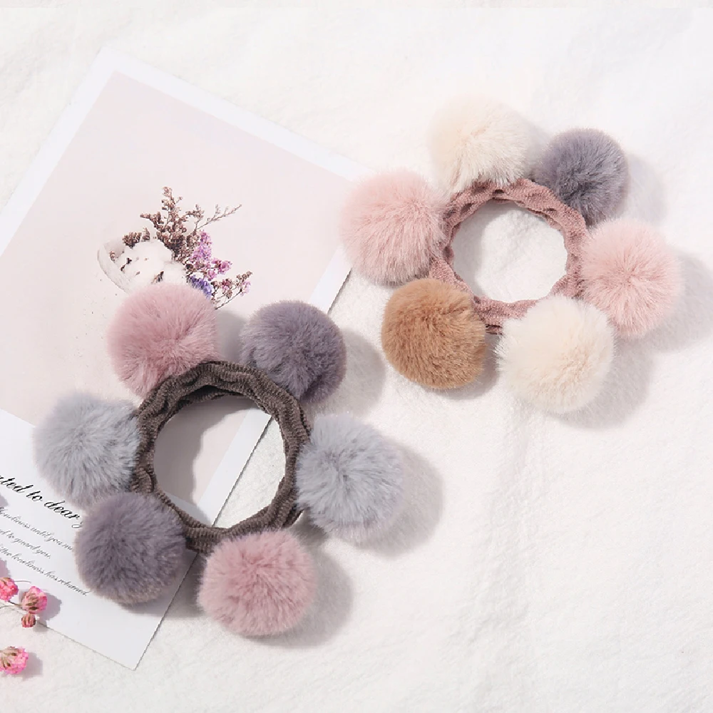 5 Pcs Sweet Cute Hairball Hairring Korean Girls Hair Ring Rubber Band Elastic Holster Tie Women Children Lovely Hair Accessories